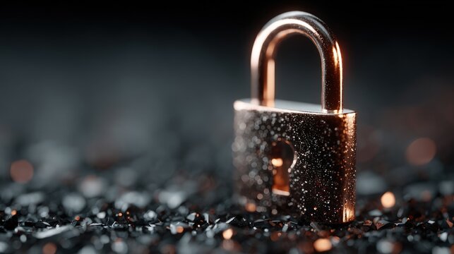 Golden padlock representing digital data security concept, copy space