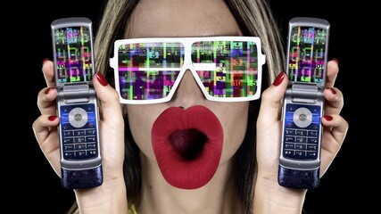 female with holding a smart phone and sunglasses with code - Powered by Adobe