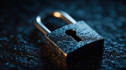 Padlock protecting digital data and online privacy, copy space