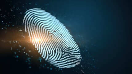 Digital fingerprint representing secure biometric identification technology concept, copy space