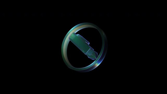 Holographic pen nib rotating inside a circle on black background