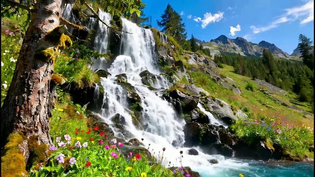 Majestic Waterfall Scenery - A Serene Escape into Natures Beauty.