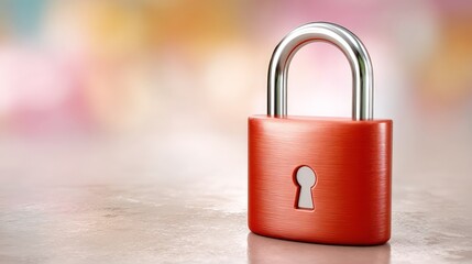 Red padlock representing digital security and privacy, copy space