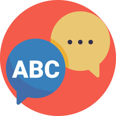 A speech bubble representing conversation or dialogue in language learning.