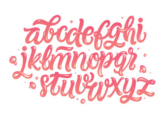 Bubble Gum Alphabet Set. Pink Font Isolated on White Background. Hand Lettering for Designs: Logo, Packaging, Pack of Gum, Card, etc. Vector. Sugar kids illustration.