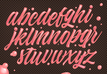 Bubble Gum Alphabet Set. Pink Font Isolated on White Background. Hand Lettering for Designs: Logo, Packaging, Pack of Gum, Card, etc. Vector. Sugar kids illustration.