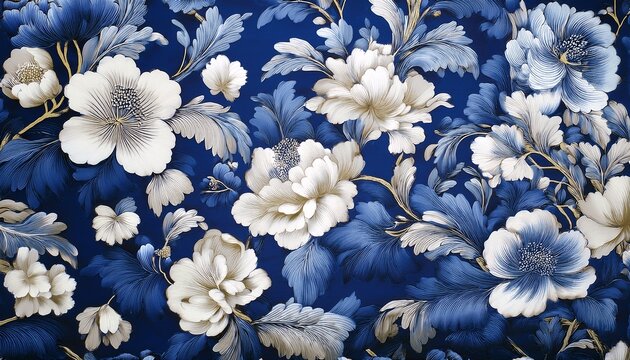 Blue And White Flowers Chinoiserie Pattern Fresco Wallpaper For Interior