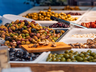 Artisan Olive Selection Displayed at Farmers Market