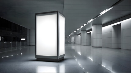 Modern Advertisement Display in Elegant Interior: A clean, well-lit advertisement display in a minimalist setting, embodying a contemporary advertising platform.