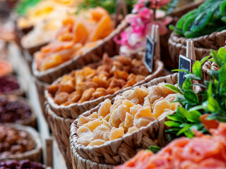 Dried Fruits Display Featuring Focus on Ginger