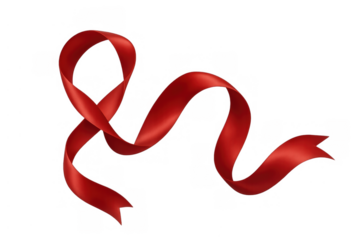 Red ribbon forming a loop, symbolizing awareness, support, and various causes on a transparent background