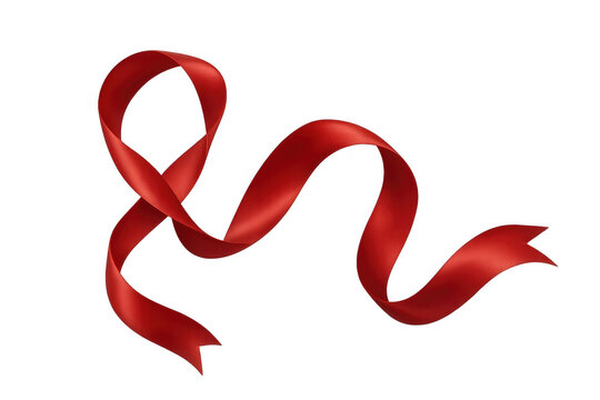 Red ribbon forming a loop, symbolizing awareness, support, and various causes on a transparent background - Powered by Adobe