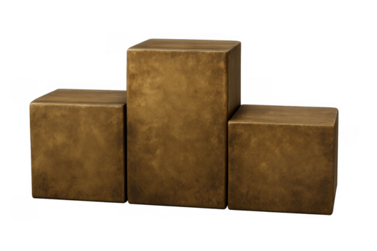 Bronze podium standing with three pedestals, representing victory, ranking, and competition on transparent background