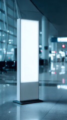 Billboard in Modern Space: A sleek, illuminated billboard stands tall within a modern, open space, its blank canvas offering endless possibilities, exuding a sense of contemporary design.