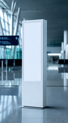 Illuminated signpost in a modern building: A sleek, tall illuminated signpost stands prominently in the vast, bright space of a modern building, emitting a soft glow