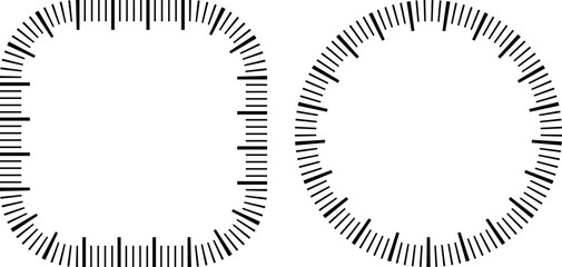 black white square and circular clock face  frame