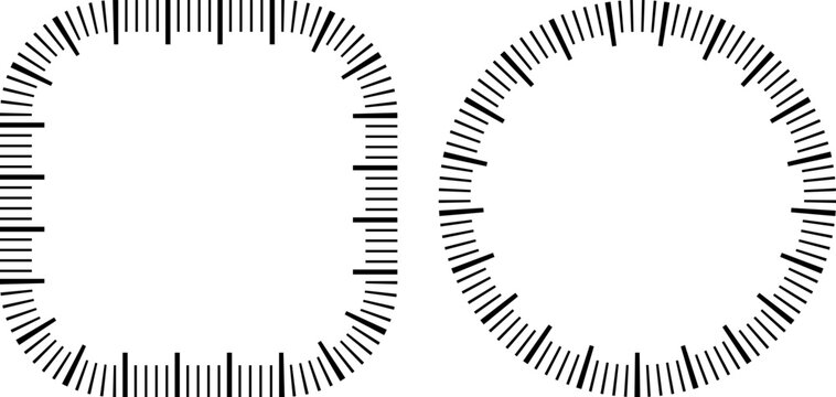 black white square and circular clock face  frame