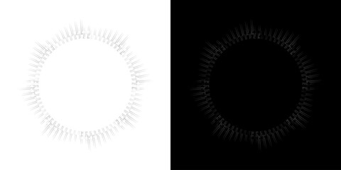 Dynamic abstract spiral sound wave rhythm lines. Circular spiral sound wave rhythm of lines. Circular futuristic abstract lines, black and white background.	