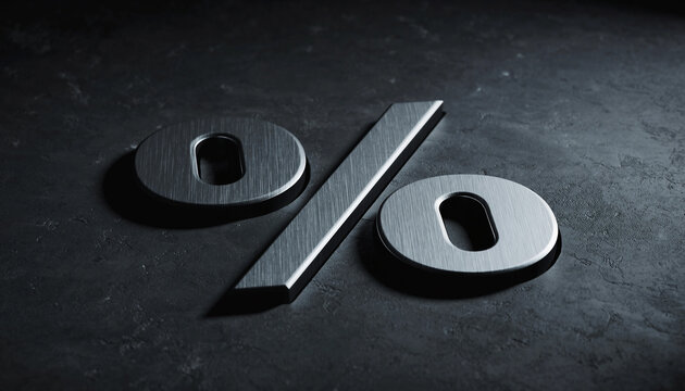 Metallic percentage symbol on a dark surface, ideal for finance, discounts, or sales concepts. Great for promotions and financial themes.  Black Friday background