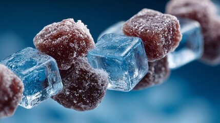 a close-up view of several ice cubes with different flavors of chocolate.