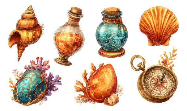 Whimsical Seafarer Instrument Illustration with Isolated Elements on Transparent Background