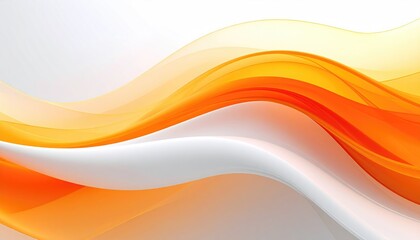 A vibrant abstract design featuring flowing, layered waves of orange, white, and gradients against a light grey and white backdrop