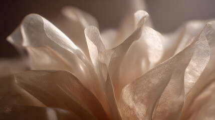 Delicate Petals Unveiled: An ethereal close-up captures the soft, translucent petals of a flower, bathed in gentle light, revealing intricate textures and graceful forms.