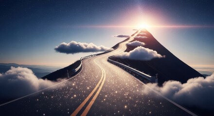 Road to Success - Reaching the Summit Through Clouds and Light.