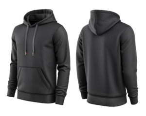 front and back view of a blank pullover hoodie on png transparent background 
