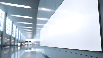 Blank Canvas: A minimalist scene presents a large, empty display board, exuding an aura of potential and innovation, perfectly positioned within a bright, expansive modern structure.