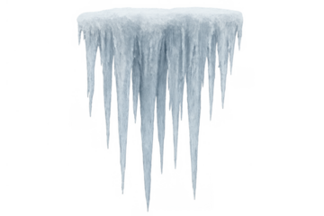 Icicles hanging from a frozen ledge, winter ice and cold concept, realistic ice formation, transparent background