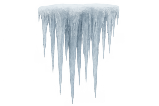 Icicles hanging from a frozen ledge, winter ice and cold concept, realistic ice formation, transparent background