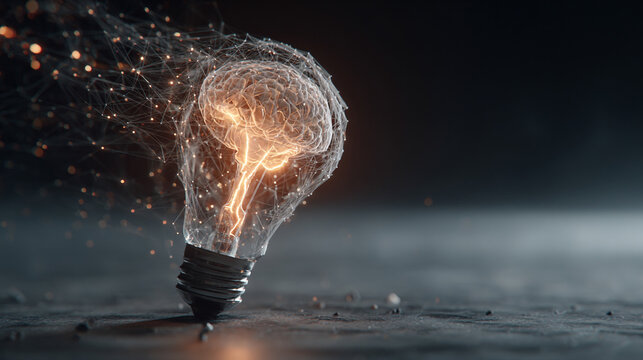 A hyperrealistic glowing digital network forming abstract creative ideas, symbolizing global connection, innovation, and the fusion of advanced technology with human imagination.