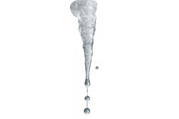 Melting icicle forming water drops, transparent winter element representing seasonal change and spring arrival