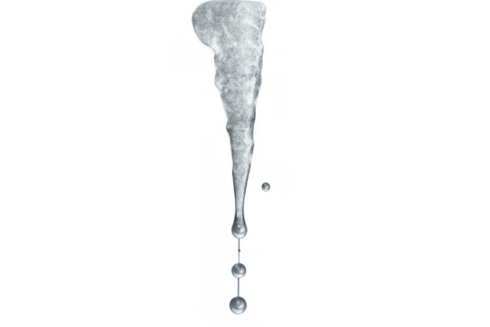 Melting icicle forming water drops, transparent winter element representing seasonal change and spring arrival