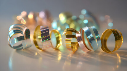 Colorful Festive Ribbons: A delightful arrangement of shimmering, curled ribbons in a spectrum of vibrant colors, evoking a sense of celebration and joy.