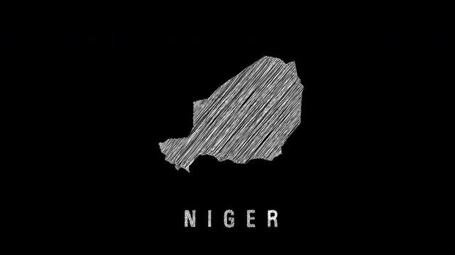 Niger animated hand drawn sketch map on black background