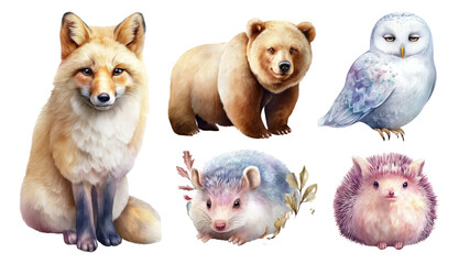 Fototapeta premium Charming Woodland Animals in Scandinavian Nature with Transparent Background