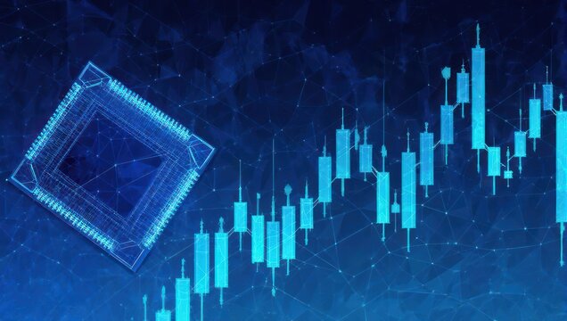 Semiconductor Chip and Stock Market Chart - Technology and Finance Convergence.