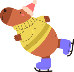 Capybara Ice Skating in Christmas Attire