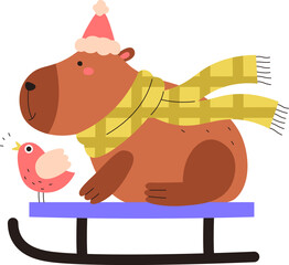 Capybara Sledding with Bird