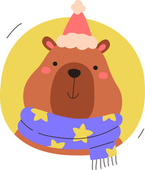Capybara in Santa Hat and Scarf Portrait