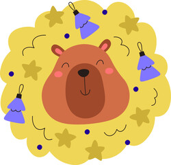 Capybara Portrait on Christmas Wreath