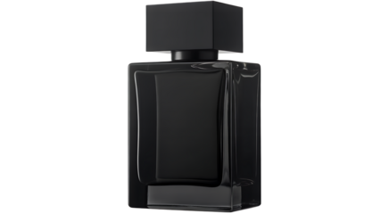 Elegant black perfume bottle with a minimalist design 
