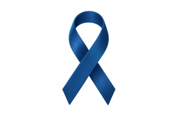Blue awareness ribbon symbolizing support for causes like colon and colorectal cancer, isolated on transparent background