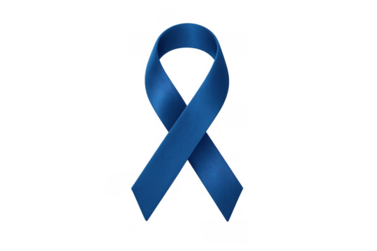 Blue awareness ribbon symbolizing support for causes like colon and colorectal cancer, isolated on transparent background