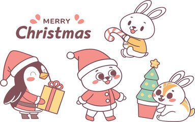 Santa Claus and snowman holiday greeting card vector illustration