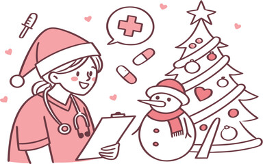 Cartoon vector illustration of a loving couple celebrating the winter holiday with a Christmas tree, snow, and a fun gift