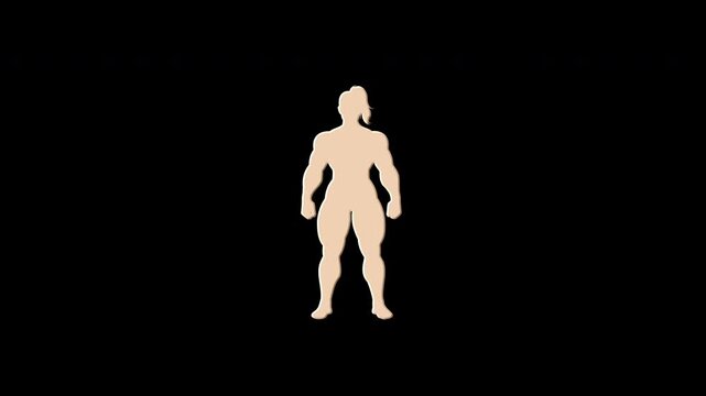 Female bodybuilder pixelating and dissolving into digital particles