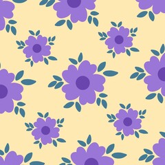 Purple and Yellow Floral Seamless Pattern Illustration